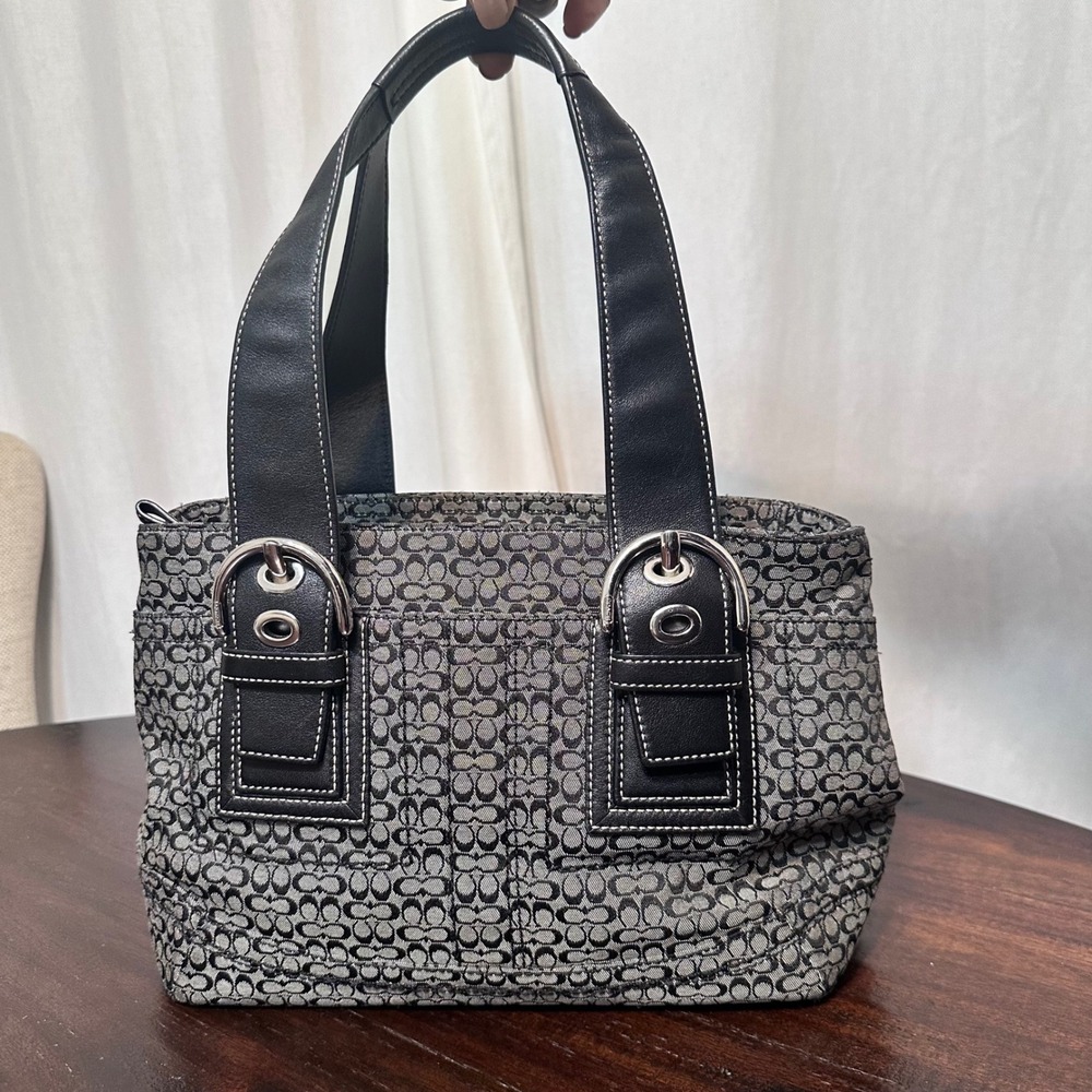 VTG Coach Signature C Monogram Y2K F12310 Buckle Tote Bag Women M Black